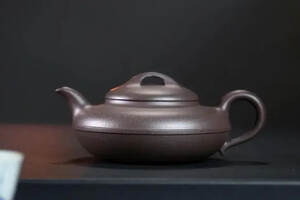宜兴原矿紫砂茶壶，线圆·天青泥·210cc·、