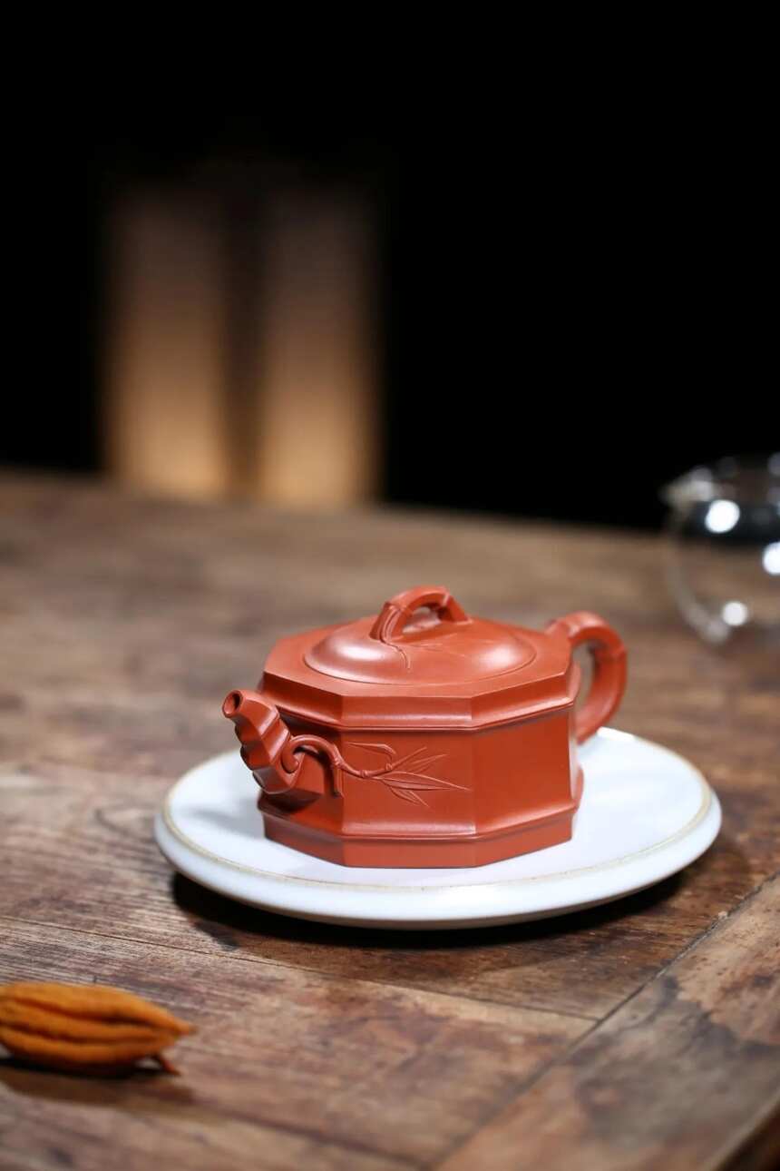 「 八方竹段 」黄龙山原矿大红袍，宜兴原矿紫砂茶壶