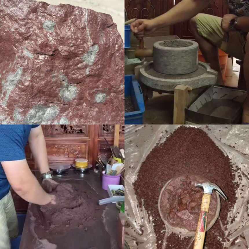 石磨手工练泥的紫砂壶知多少