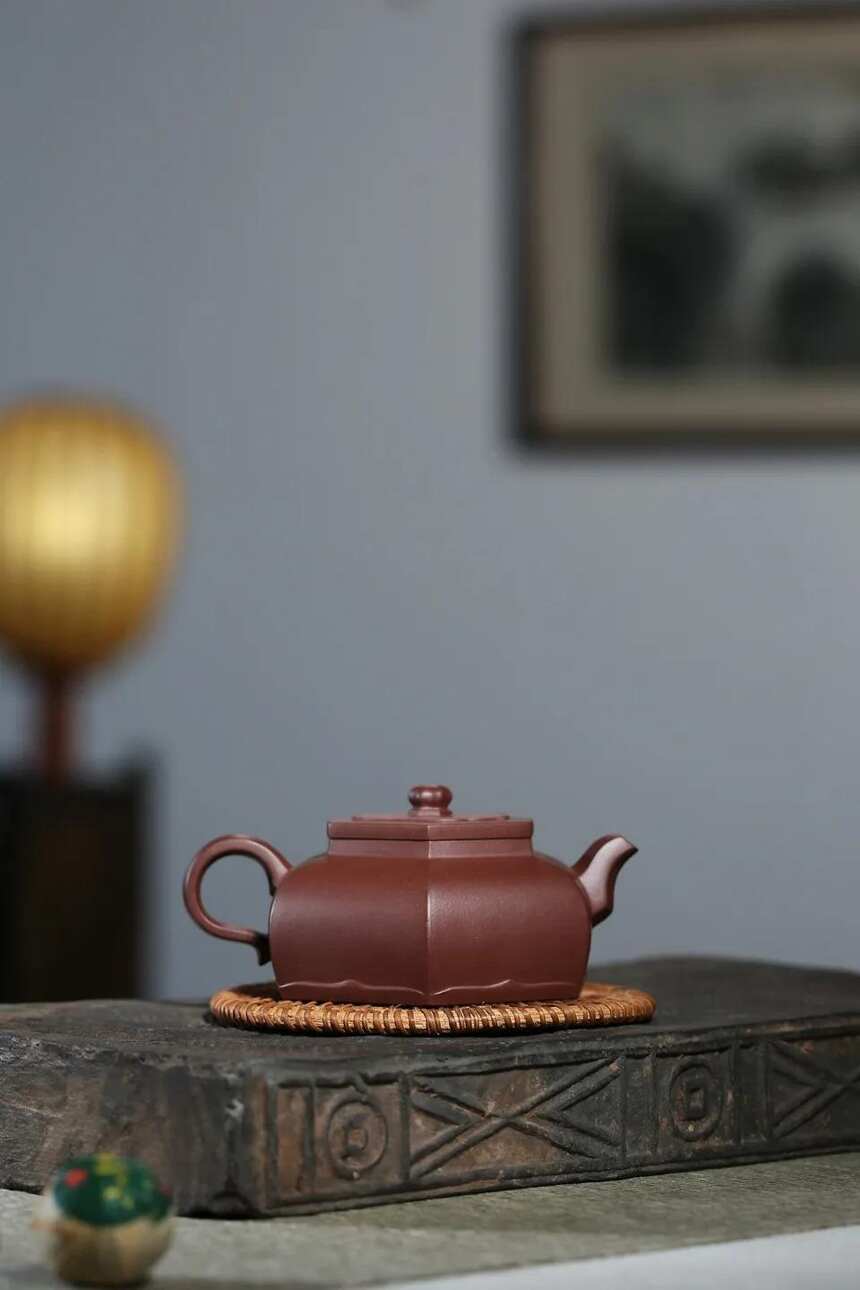 「扁灯」宜兴范林强原矿六方紫砂茶壶