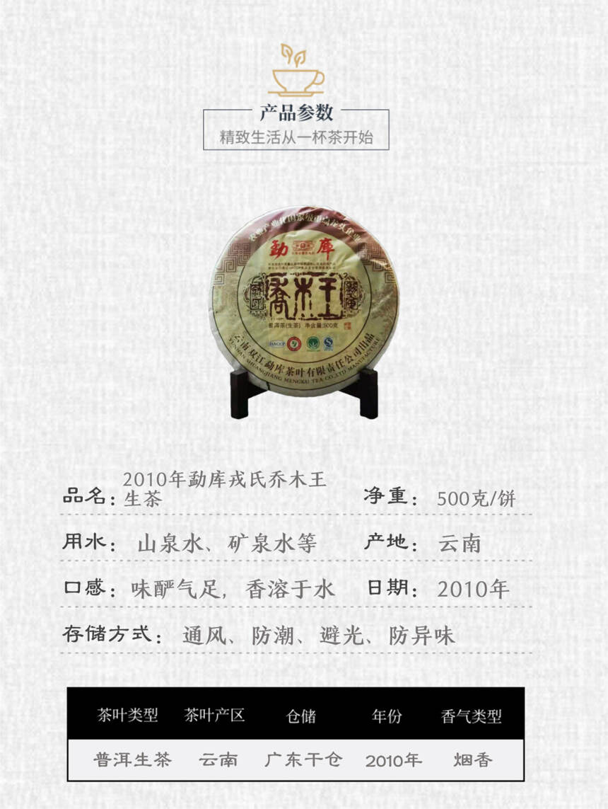 2010年勐库戎氏乔木王生茶丨云茶杯“金奖”丨霸气风格