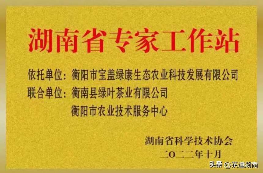 衡阳市茶叶专家工作站认定为“湖南省专家工作站”
